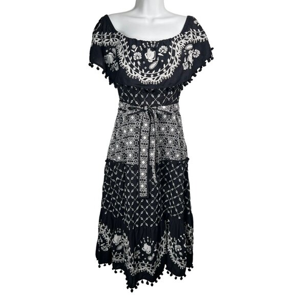 by Anthropologie Marisol Off-Shoulder Embroidered Midi Dress Black Fit & Flare 6 - Picture 7 of 16